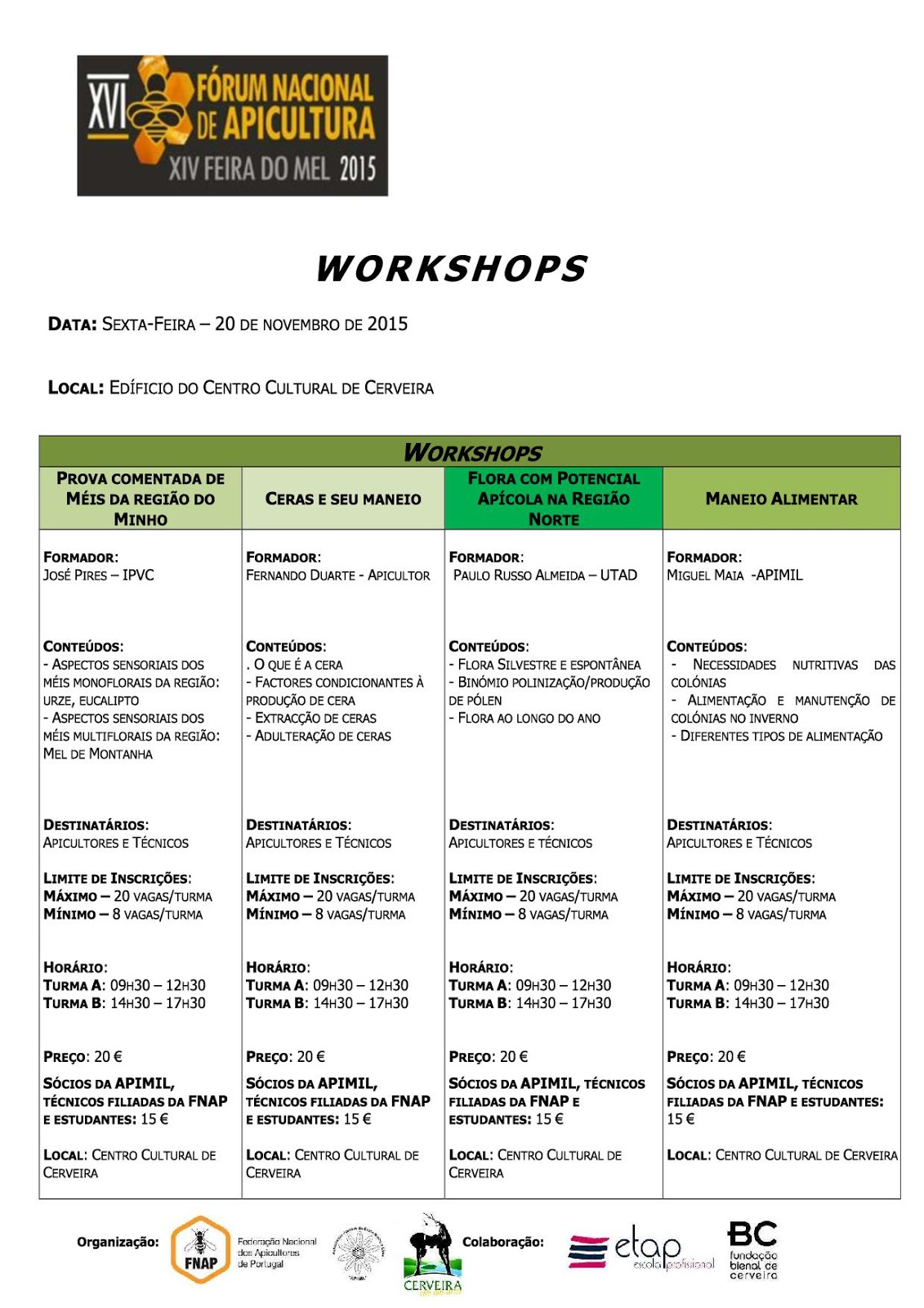 Workshops Forum Nacional de Apicultura 2015